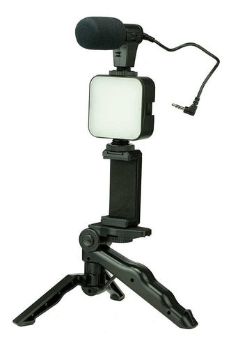 Slide Soporte Tripode Celular Camara Luz C/ Microfono Vlog Backup 0