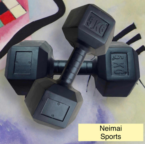 Neimai Sports Hexagonal PVC Dumbbell Set 5 Kg Each 4