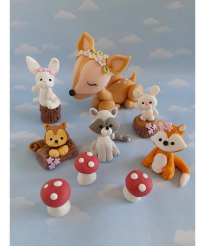 Adorno Torta Animales Del Bosque Nórdicos Porcelana Fría 6