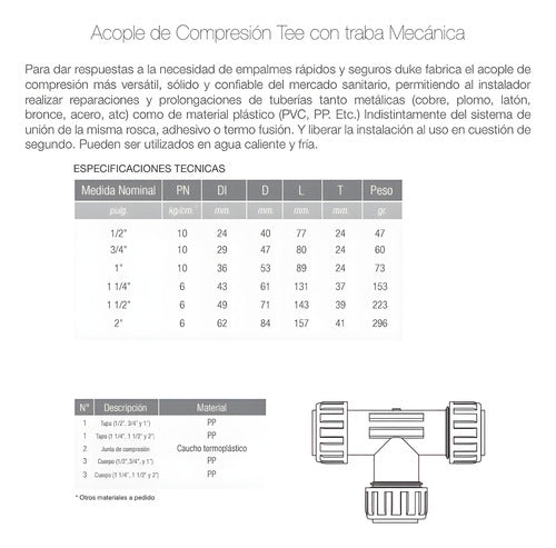 Acople Rapido Te 3/4 Comp Profesional Traba Mecanica Duke 6