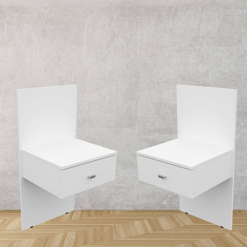 Set of 2 Modern Floating Bedside Tables with Drawer Combo 13