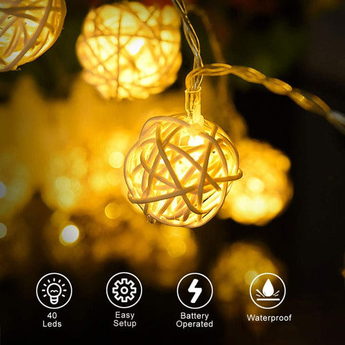 Globe Rattan Bola Cuerda Luces, Goodia 13.8feet 40 Led 5