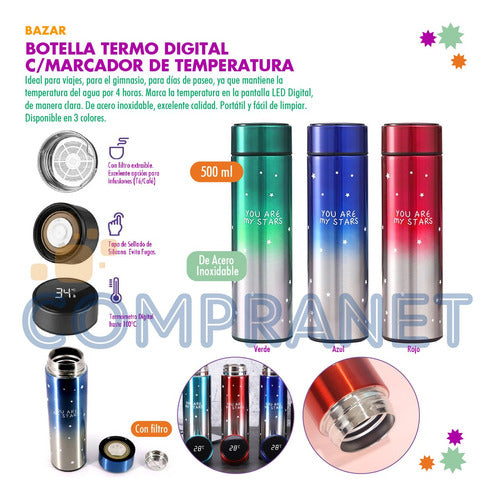 Compranet Digital Smart Thermos Bottle with Temperature Indicator 500ml 12777 1