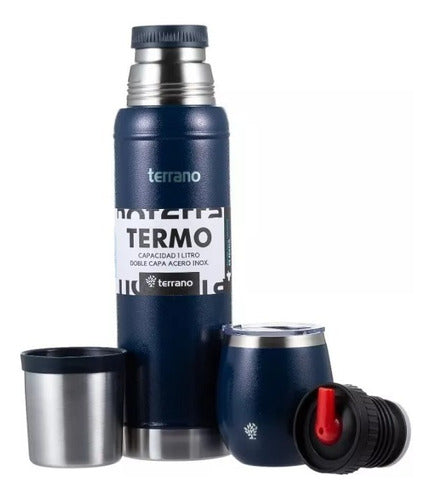 Terrano Stainless Steel 1L Thermos Without Handle + Mate with Lid + Straw 7