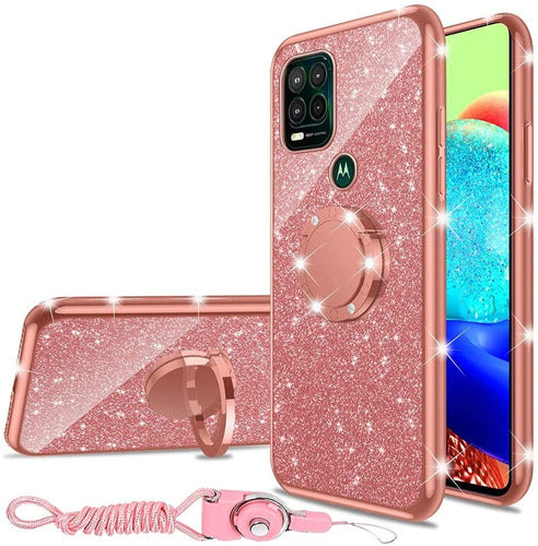 Nancheng Funda Para Moto G Stylus 5G - Rosa Con Brillos Y Anillo 0