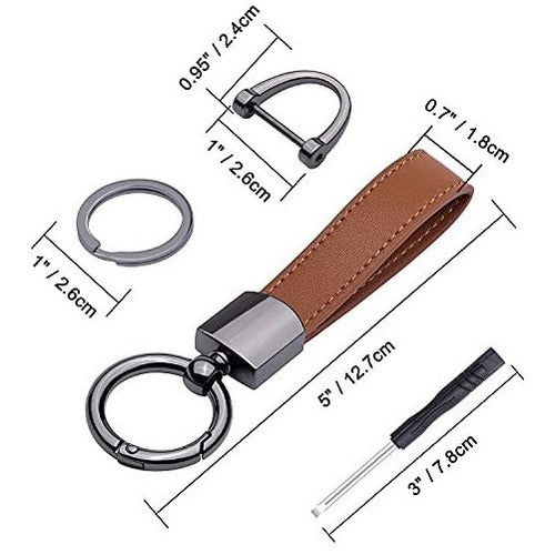 Wisdompro Brown Leather Keychain Carabiner with 3 Metal Rings and D-Ring 5