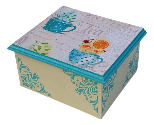 Coraly Deco Hand-Painted Tea Box with 4 Dividers and Flip-Top Lid 0