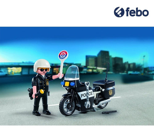 Playmobil Maletín Policia City Action Figura Y Moto Febo 2