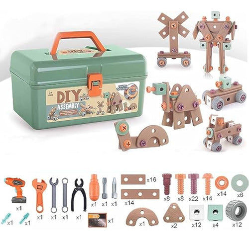 VisionKids Kids Tool Set, Toolbox for Toddlers 144 Pieces with Electronic Toy Drill 0
