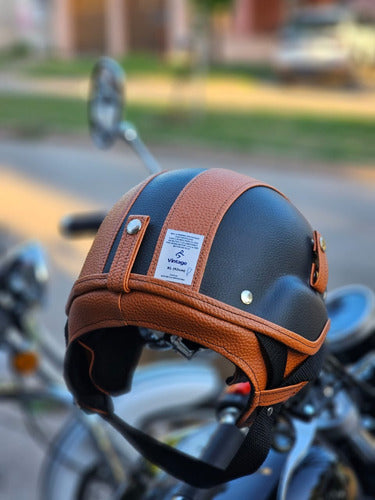 Portalvendedor Casco Custon Negro Y Marron Sin Visera 6