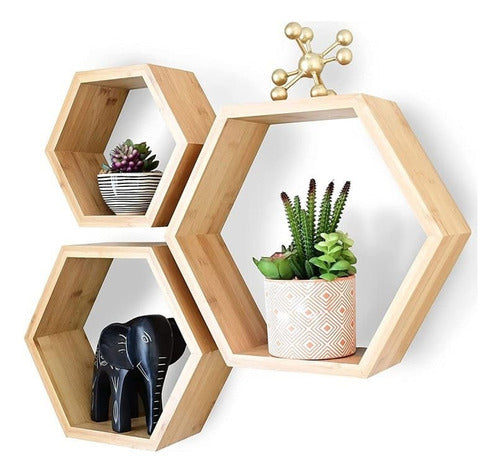 Búho Store Set of 3 Hexagonal Bamboo Shelves 0