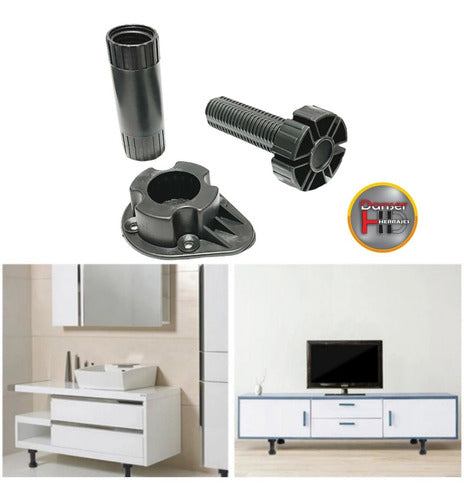 Adjustable Black Plastic Leg 100 to 170mm for Furniture x 4 Units 4