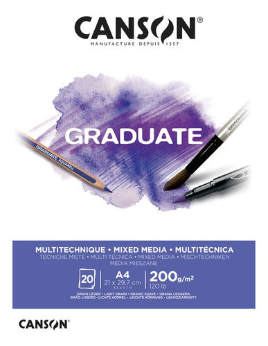 Block Canson Graduate Mix Media A4 200g 20 Hojas 0