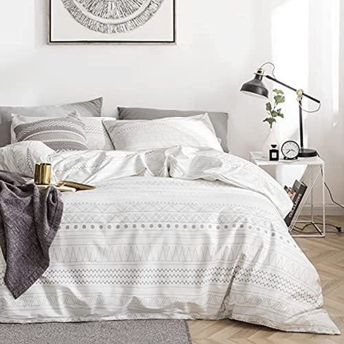 Yuheguoji Boho Striped White Duvet Cover King Size 100% A 0