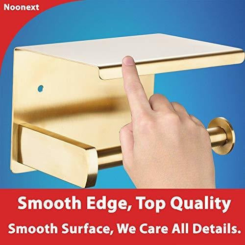 Adhesive Toilet Paper Holder with Shelf - SUS304 Stainless Steel - Brushed Gold 4