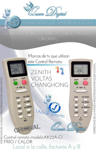 Queen Digital KK22A-C1 Zenith Voltas Air Conditioner Remote Control 1