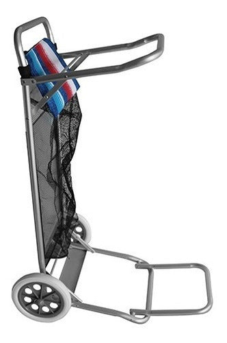 Folding Beach Cart with Aluminum Frame, Table, and Cooler Holder 0