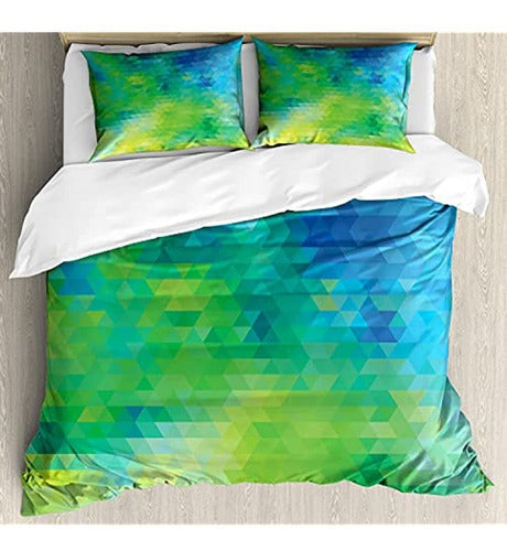 Ambesonne Green and Blue Duvet Cover Set, Abstract Geometric Pattern 0