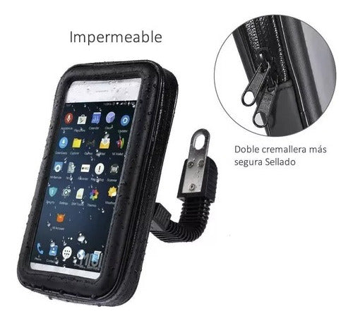 Soporte Celular Reforzado Moto Impermeable Enganche Espejo 1