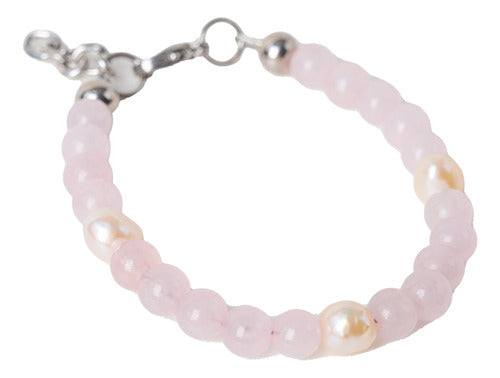 AMBAR ACCESORIOS Rose Quartz and River Pearl Healing Bracelet for Women 0