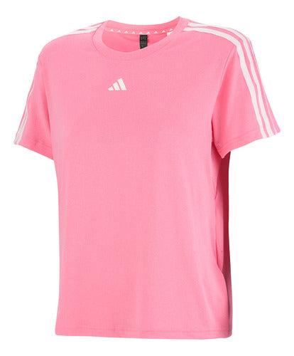 adidas Aeroready Essentials 3 Stripes T-Shirt in Pink and White 0