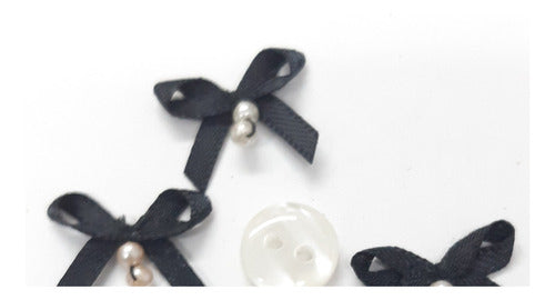 LP MERCERIA Moños Con Perlas Negros Chicos 2cm X 15mm X100 Unidades 2