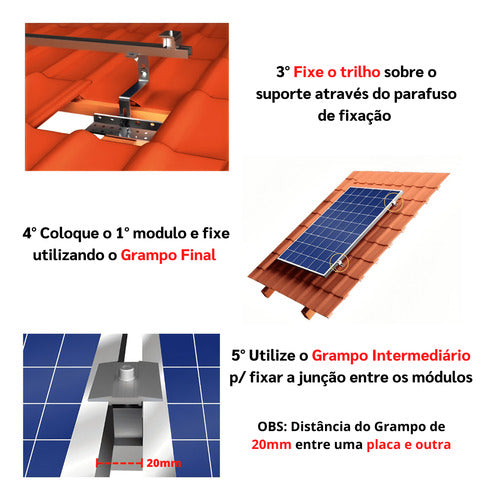 Kit Estrutura Suporte 01 Placa Painel Solar Telha Colonial 6