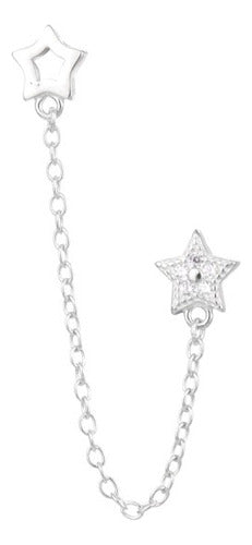925 Silver Hanging Stars Chain Earring - Single Unit 1