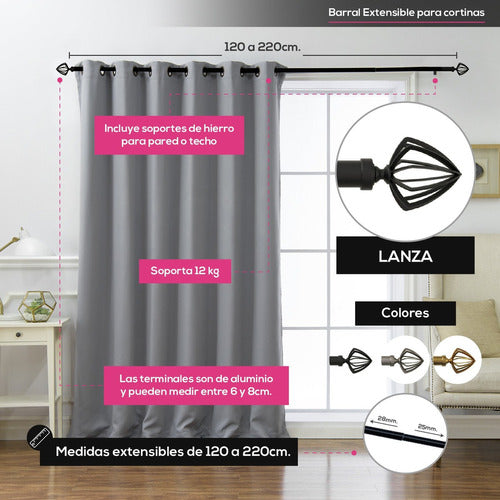 Haussman Extensible Curtain Rod 120x220cm Satin Nickel 1