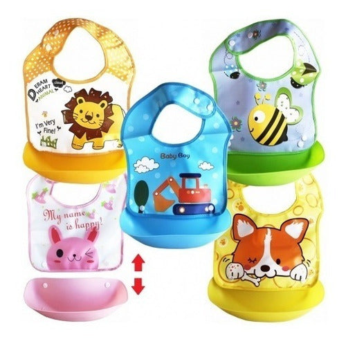 Waterproof Silicone Bib with Pocket Container for Babies P 0