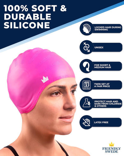 The Friendly Swede Gorro Natación Silicona 2u. Rosa+púrpura 2