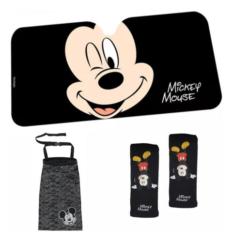Disney Mickey Car Protector Set - Seatbelt Cover + Sunshade + Organizer Bag 0