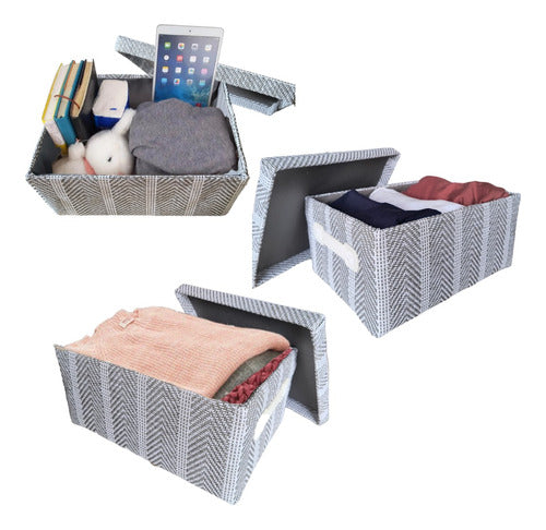 Veranova Set of 3 Linen Fabric Storage Baskets with Lid 0