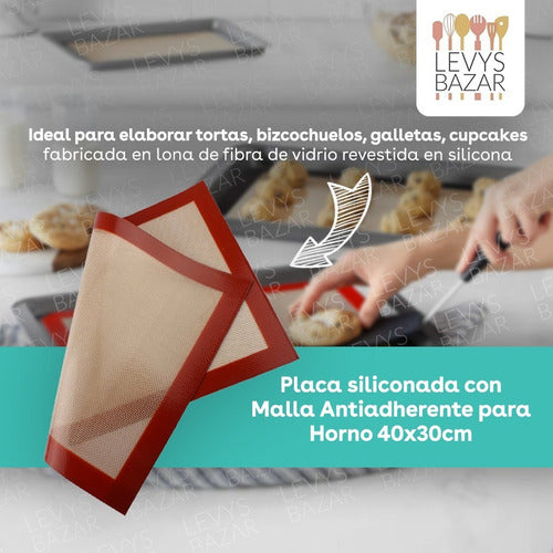 Levys Bazar Pack X4 Placa Silicona Plancha Con Malla Antiadherente Horno 1