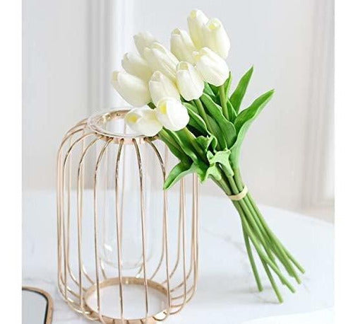 Hovebeaty Artificial Tulips Bridal Wedding Festival Decor Bouquet Real Touch Pu Flower Bouquet Pack Of 20 (Milk White) 6