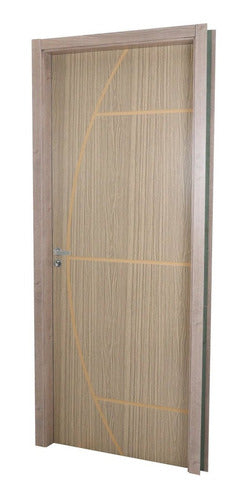 Kit Porta De Madeira Decorada 215x74cm Com Batente De Mdf 1