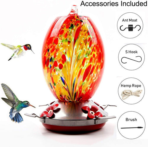 Jalamwang Hummingbird Feeder - Hand Blown Glass - Red Phoenix 1