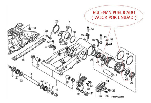 Ruleman Maza Eje Trasero Original Honda Trx 300 400 Moto Sur 1