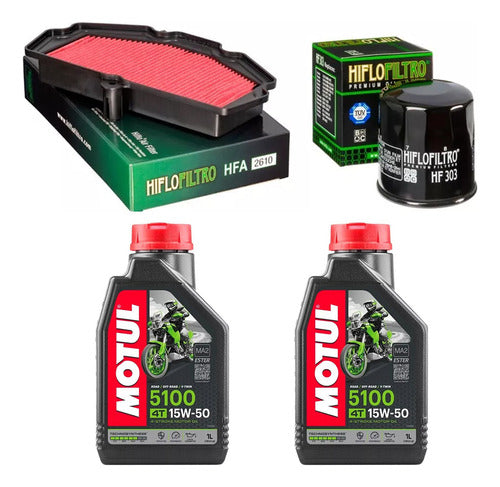 HIFLOFILTRO + MOTUL Kawasaki Versys 650 Service Kit - Oil & Air Filters + Motul Oil 0