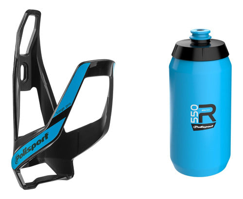 Set Botella R550 + Porta Botella Bici Cage Polisport Azul 0