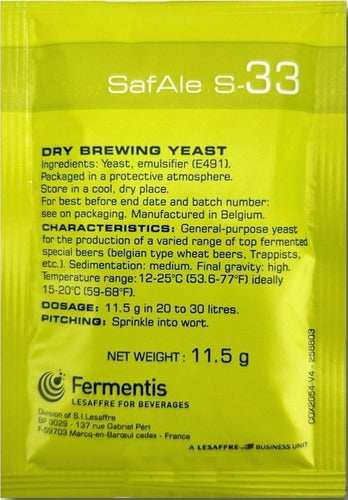 Fermentis S-33 Yeast – 5 Pack of 11.5g Vacuum-Sealed 0