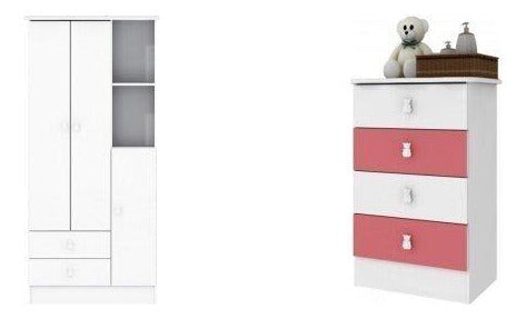 Quarto De Bebê Com Guarda Roupa E Cômoda 377005 Branco/rosa 1