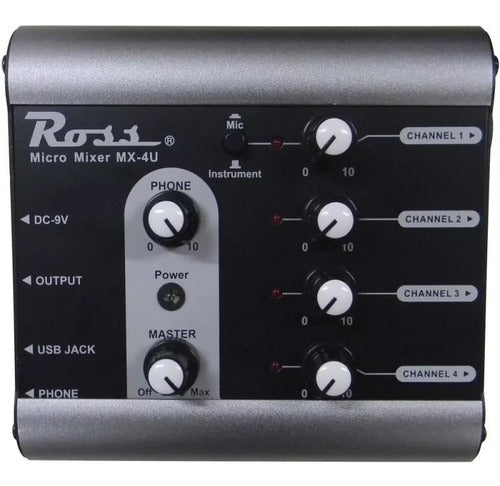 Ross Micro Mixer 4 Channels 1mic+3 Instr USB MX-4U 0