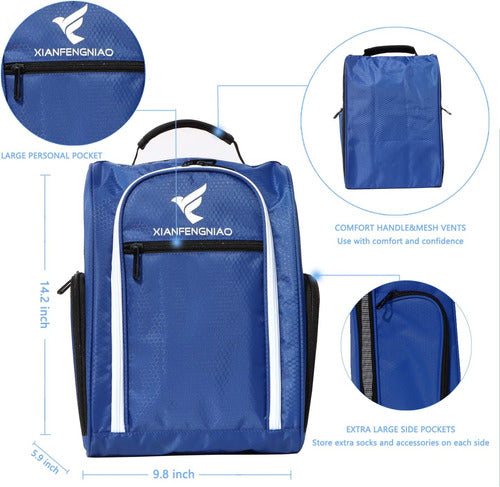 XIANFENGNIAO Golf Shoe Bag Blue for Men and Women with Ventilation 3