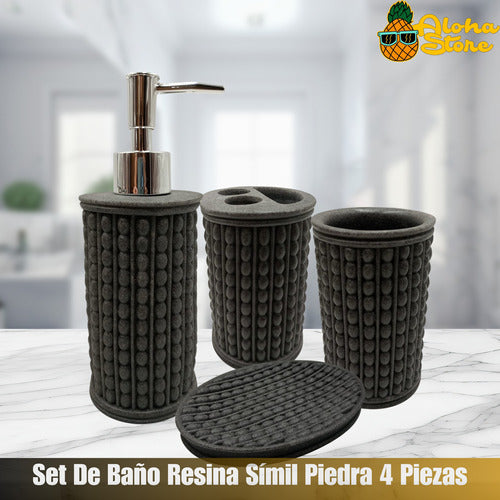 Black Resin Bathroom Set 4 Pieces Soap Dish Brush Dispenser Cup 1