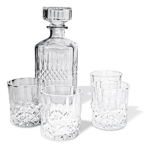 Bazar Set De Whisky 5 Piezas Decantador + 4 Vasos Vidrio Premium 0