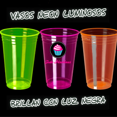 100 Plastic Neon Cups Assorted Colors Glow in Black Light 5