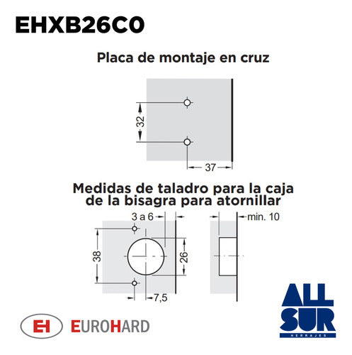 Eurohard Cazoleta Hinge C0 Kitchen Cabinet Door 26mm X4 Pack 1