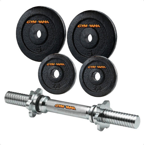 GYM-MAN 1 Chrome Dumbbell with Screw + 15kg Cast Iron Weight Plates 0