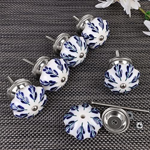 Ceramic Drawer Knobs, Handmade Floral Decorative Ceramic Cabinet Knobs, Set of 6 1